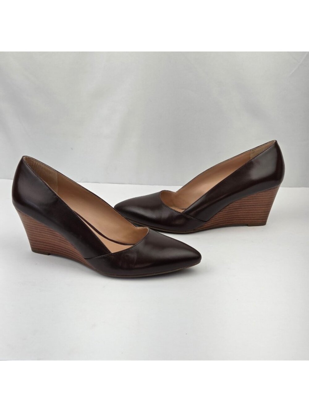 Franco Sarto Brown Leather Pointed-Toe Wedge Heels Size 9M